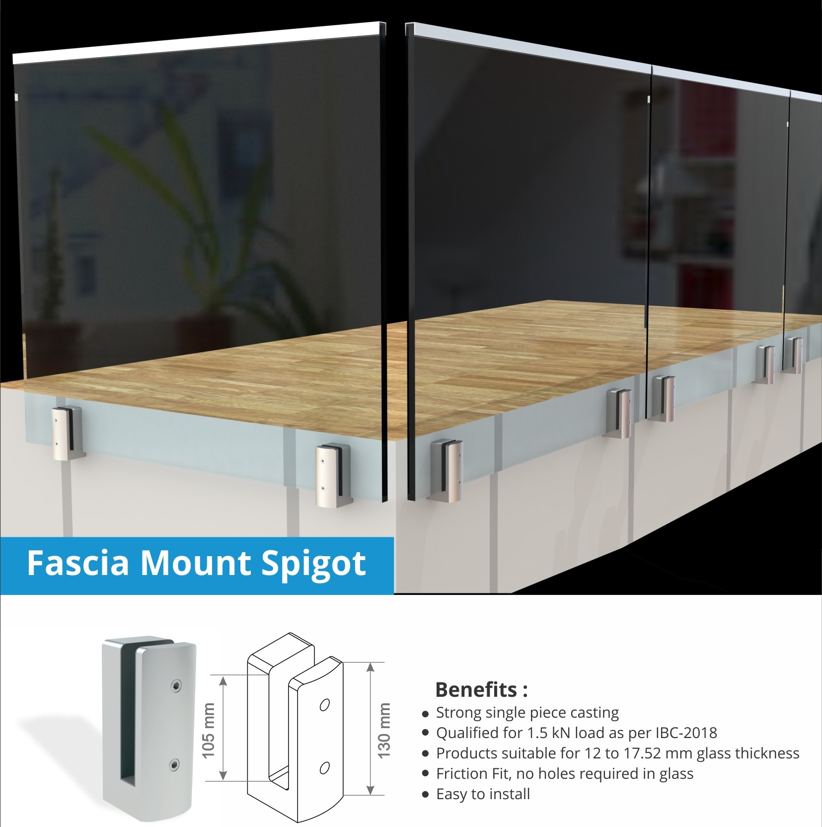 ESPIGA MONTAJE LATERAL CRISTAL DE 10 Y 16 MM